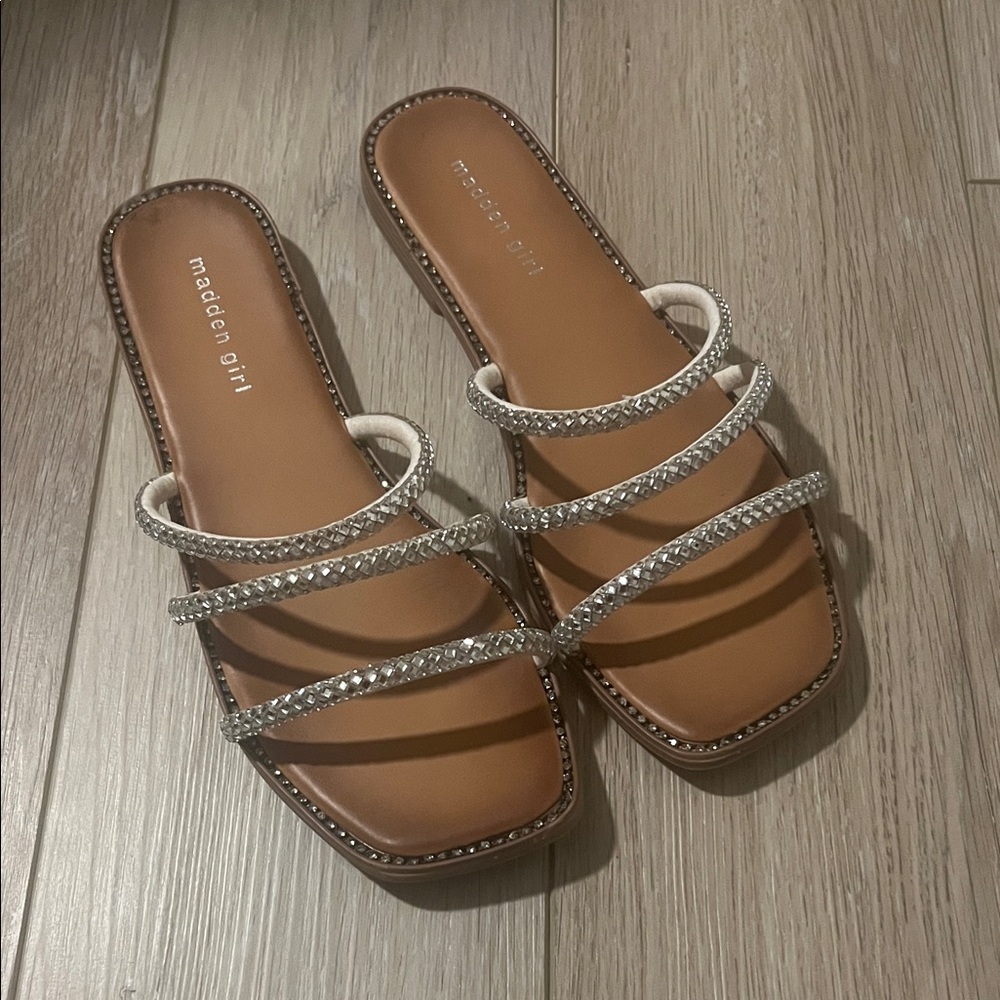 Madden Girl Sparkling Silver Slide Sandals